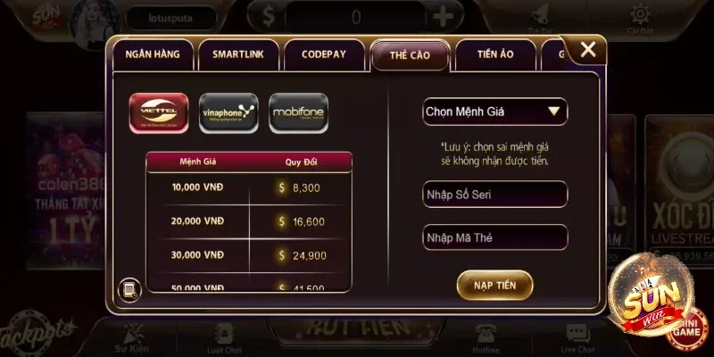 Bằng chứng nạp thẻ cào Sunwin - Đối soát tỷ lệ quy đổi và chiết khấu thực tế